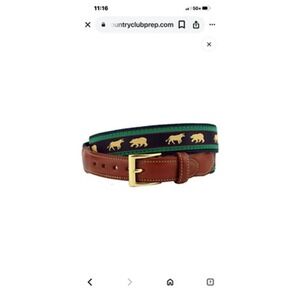 Leather Man Ltd Ribbon Belt Mens Navy Green Bull Bear‎ Solid Brass Made In USA